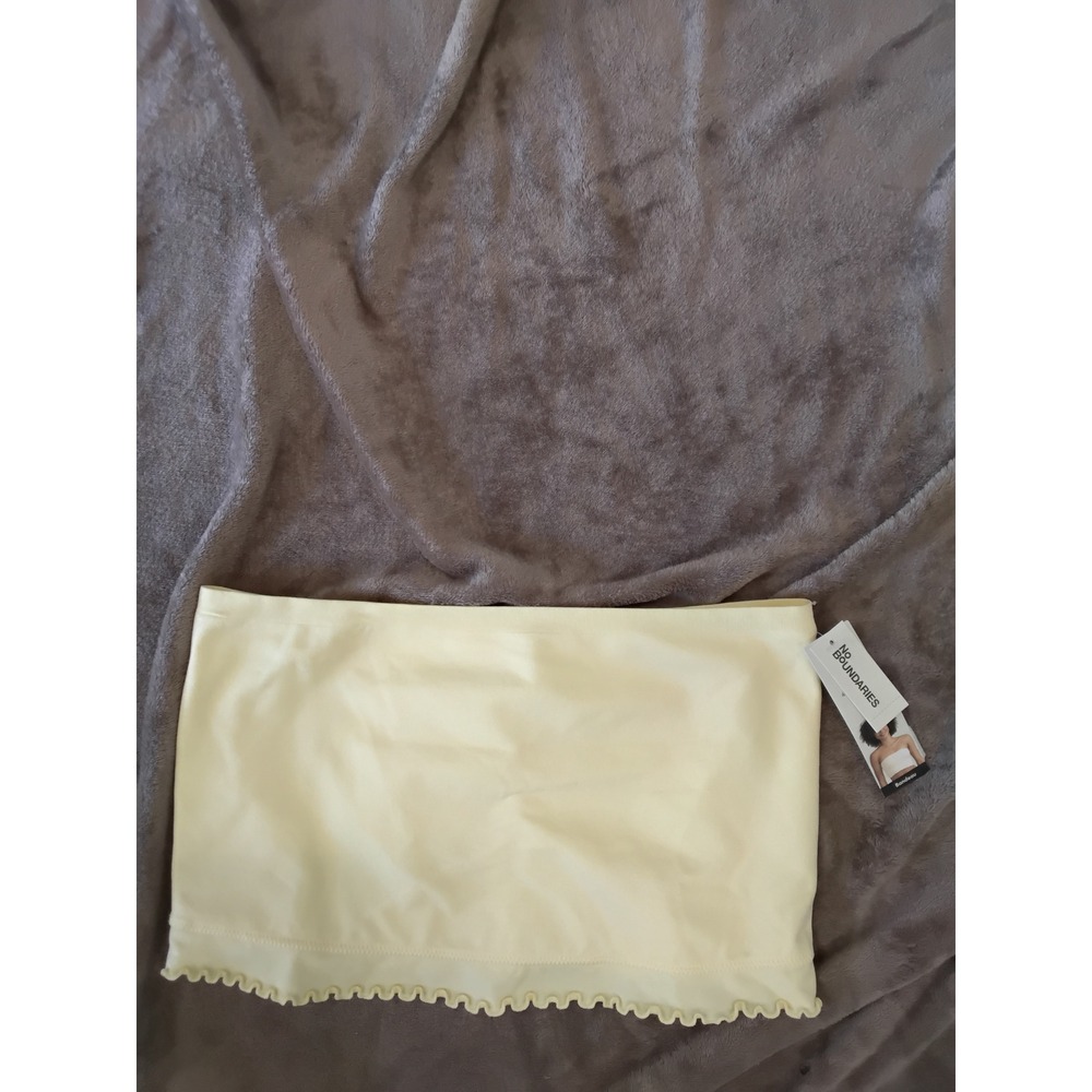 No Boundaries Womens Cream Lettuce Edge Seamless 4-Way Stretch Bandeau Top XXL